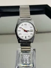 Vintage Timex Hand Wind Women’s Watch White Dial Date Stretch Band Runs 31mm