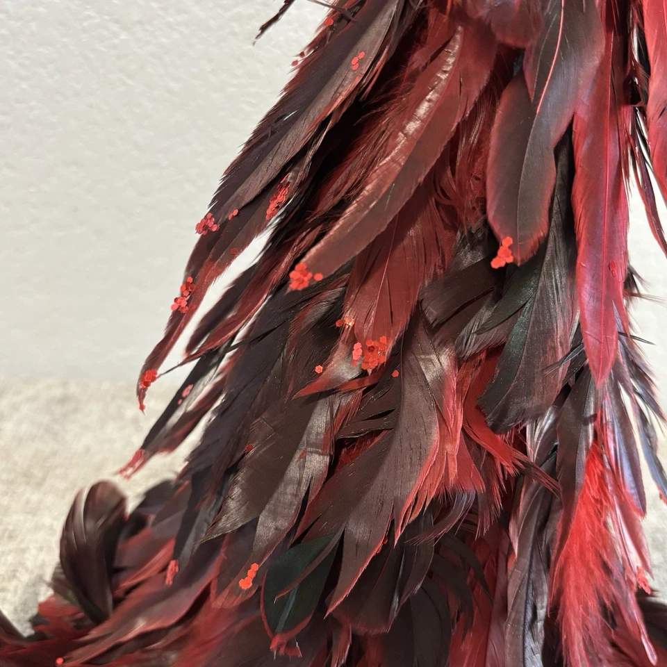 Red Feather Christmas Tree Tabletop Holiday Decor - Image 3 of 4