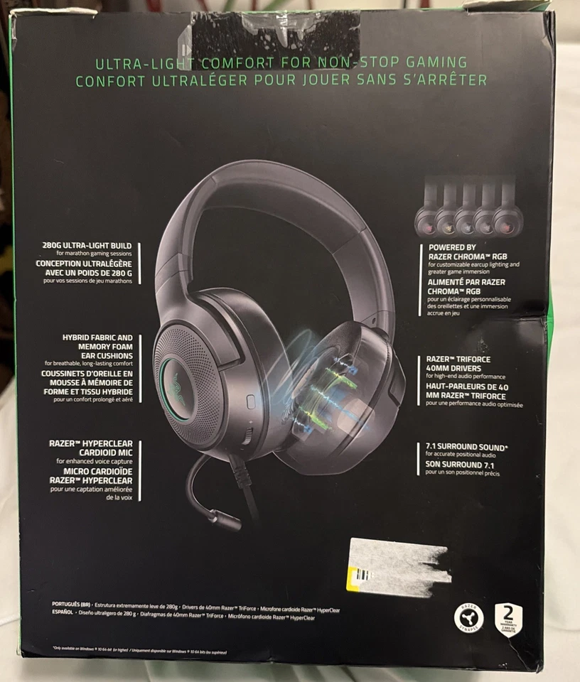 Razer Kraken V3 X Wired USB Gaming Headset Lightweight Triforce 40mm - Image 2 of 4