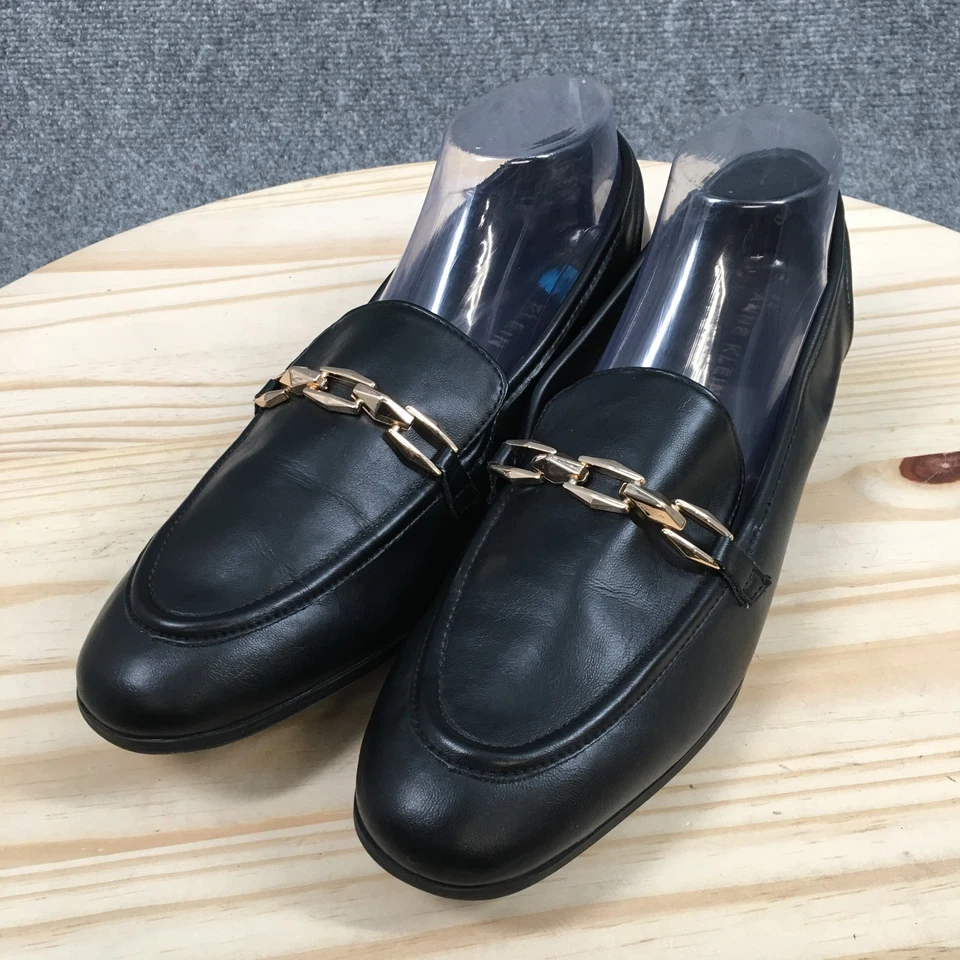 Zapatos Anne Klein Mujer 11 M Negro Booker Mocasines Cuero Informal Cadena Dorada Foto 3 de 4