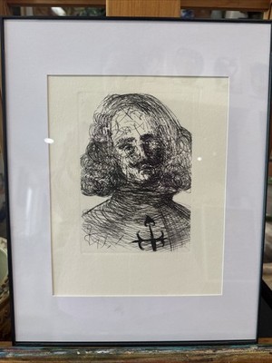 Salvador Dali, Velasquez, Restrike Etching, signed in plate. Framed 11x14