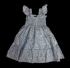 Quince Baby Girl Poplin Smocked Dress 12-18 Months Blue Ditsy Daisy 100% Cotton