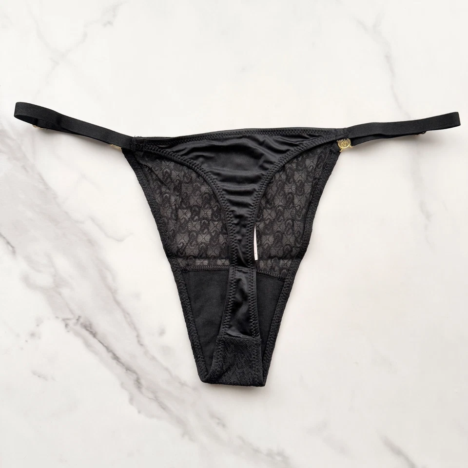 Victoria's Secret Tanga Ajustable Icono Muy Sexy Encaje Panty Negro Talla XL Foto 3 de 4