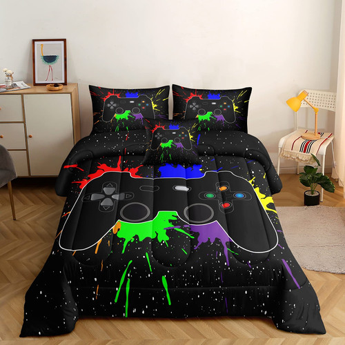 6 Pieces Gaming Bedding Set for Boys Gamer Comforter Set Full Size,Game Contr...