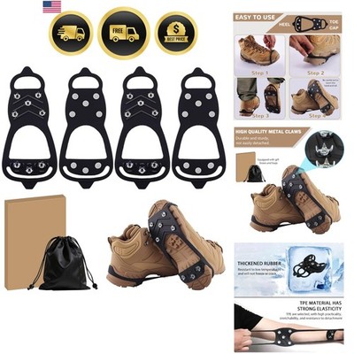 2 Pairs Ice Cleats for Shoes and Boots, Universal Non Slip Hiking Spikes, Mic...