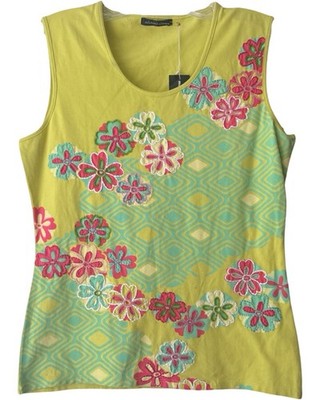 NWT Michael Simon Lime Green Pink Teal Sleeveless Summer Cotton Top Womens Small