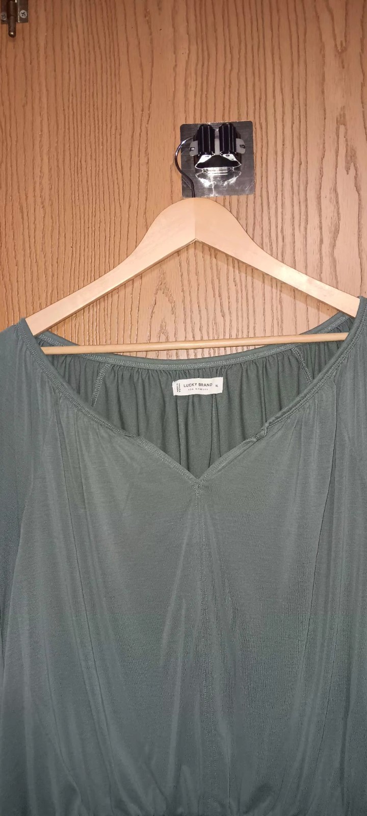 Lucky Brand Vneck Puffed Sleeves Blouse Womens Size XL Sage Green Elastic Waist