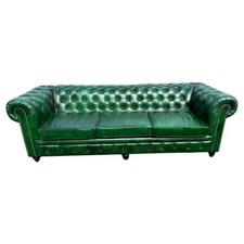 Fantastic Kelly Green 95 inch Custom-Made Genuine Leather Chesterfield Sofa