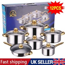 12Pcs Stainless Steel Cookware Set Saucepan Casserole Pans Pot Induction Kitchen