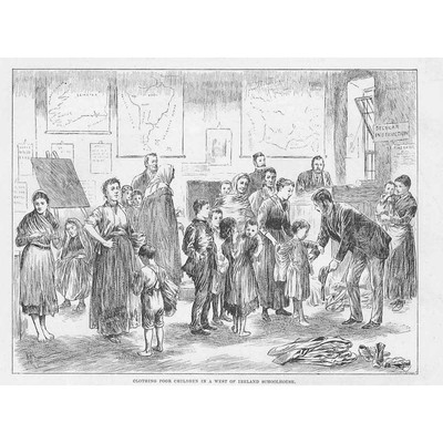 IRLAND Kleidung Arme Kinder in einem Westirland Schulhaus - alter Druck 1891