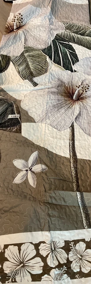 Juego de colcha hawaiana de hibisco floral verde topo Queen - 2 fundas de almohada Foto 2 de 4