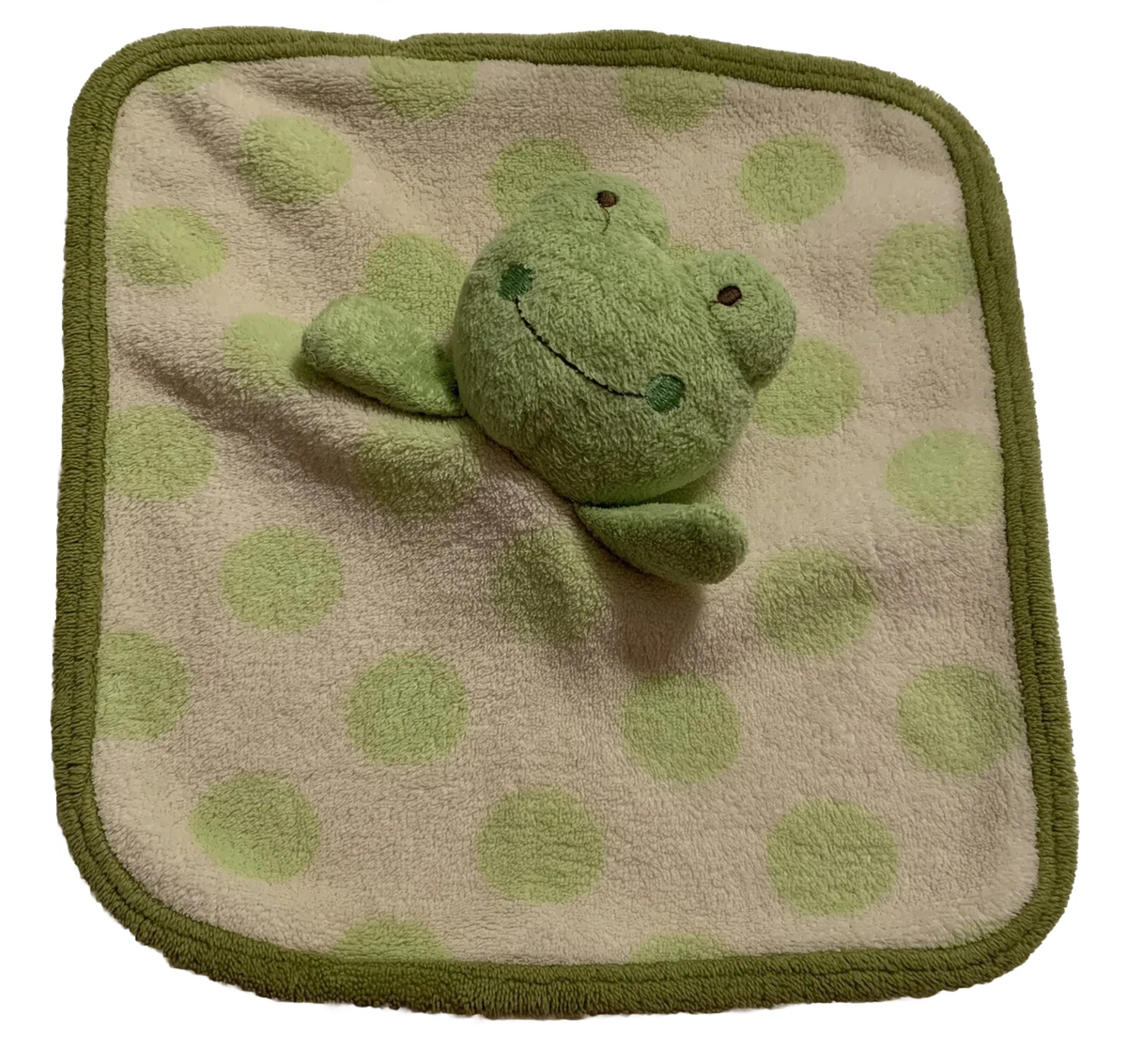 Babies R Us Frog Lovey Plush Security Blanket Baby Toy White Green Polka Dots