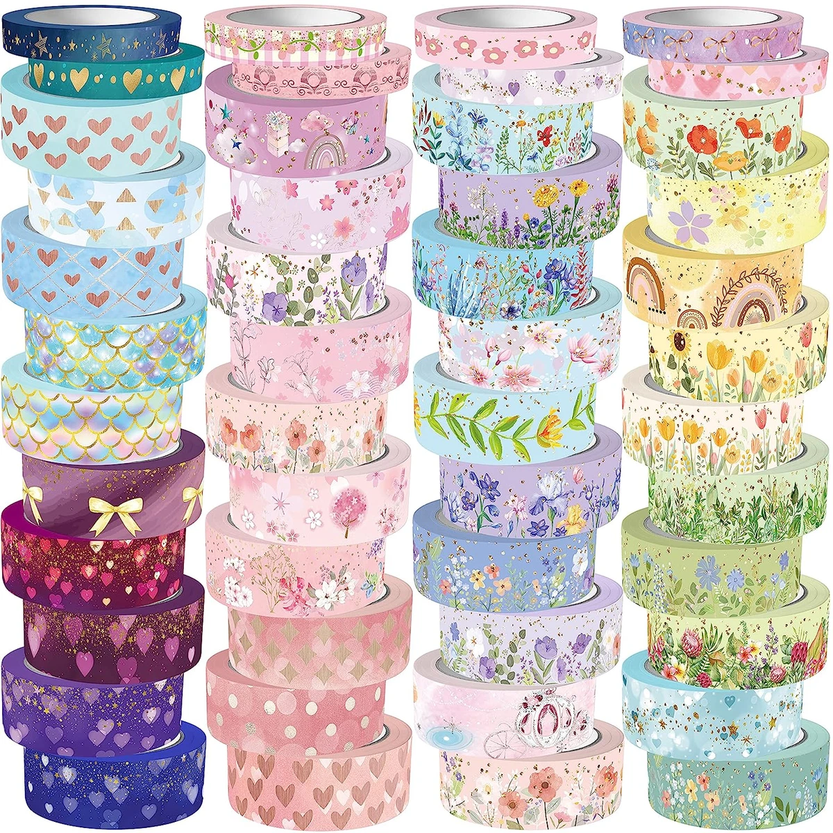 50 Rolls Washi Tape Set Gold Foil Flower Decorative Adhesive Tape