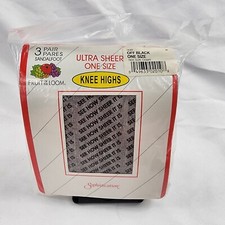 x3 Vtg Fruit Of The Loom Pantyhose Knee High Off Black Ultra Sheer One Size 2004