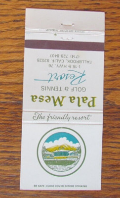 PALA MESA TENNIS & GOLF CLUB MATCHBOOK COVER: FALLBROOK, CA MATCHCOVER -B24