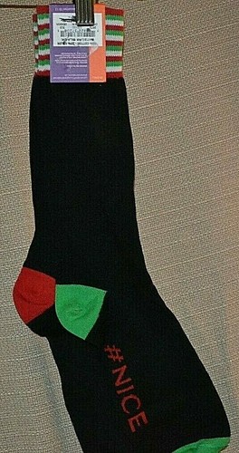 LORENZO UOMO Naughty OR Nice Christmas Socks Black With Green & Red Men's 10-13 - Picture 2 of 2