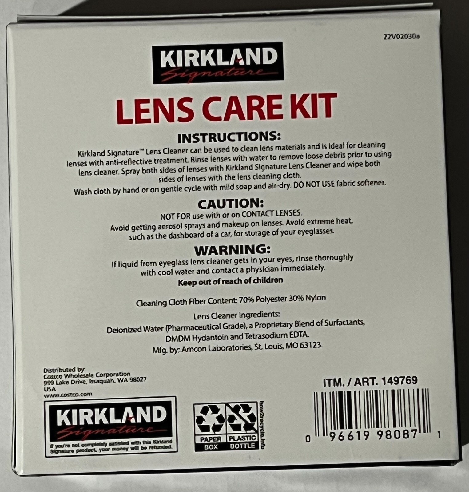 Kirkland Eyeglass Care Lens 3 Kit Spray Cleaner 2 Microfiber Improved