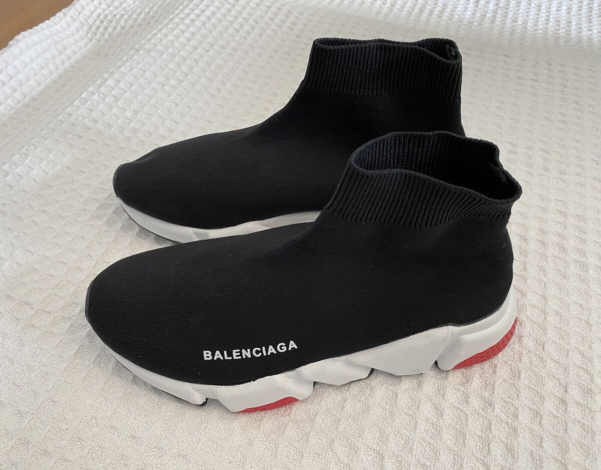 BALENCIAGA Speed Black + Red Stretch Knit High Top Trainers BALENCIAGA Speed Black + Red Stretch Knit High Top Trainers