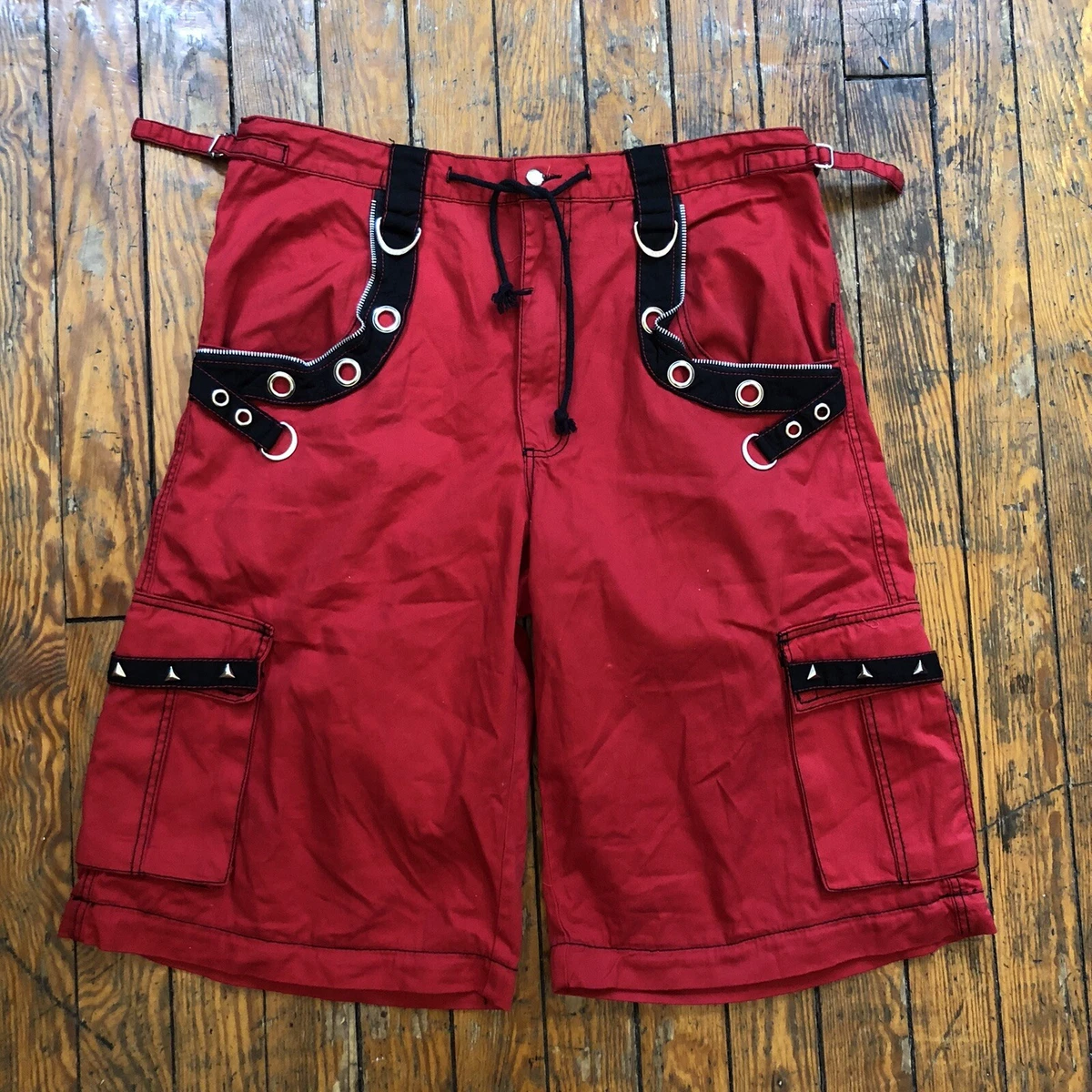Vintage Tripp NYC Daang Cargo Shorts Studded Men s XL 40 X 14 Red Straps Chains