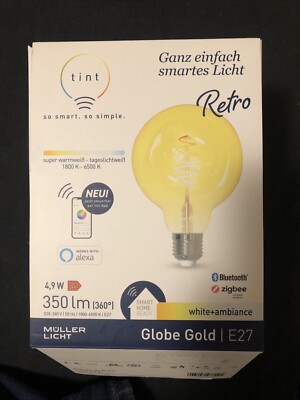 MÜLLER LICHT TINT WHITE+AMBIANCE 4,9 W LED-LAMPE E27 GLOBE GOLD  * NEU *