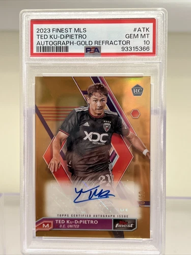 2023 Topps Finest MLS Ted Ku-DiPietro Gold Rookie Auto /50 DC United PSA 10