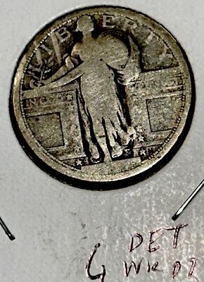 Natural 1917 D ty1 Lib Standing 25c Choice Good+ Curious Heirloom 45BIN Free SH