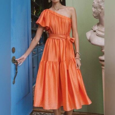 Current Air orange one shoulder belted dress NWT size medium