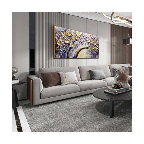 Large Canvas Wall Art Gray Gold Flower Tree Picture Large Framed Canvas Print... - Picture 2 of 7