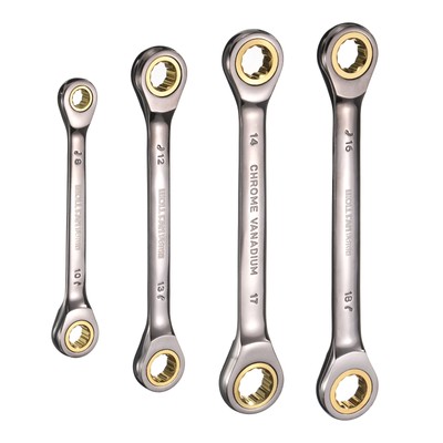 4pcs Double Box End Ratchet Wrench Set 8-18mm CR-V Black Nickel Plating Wrench