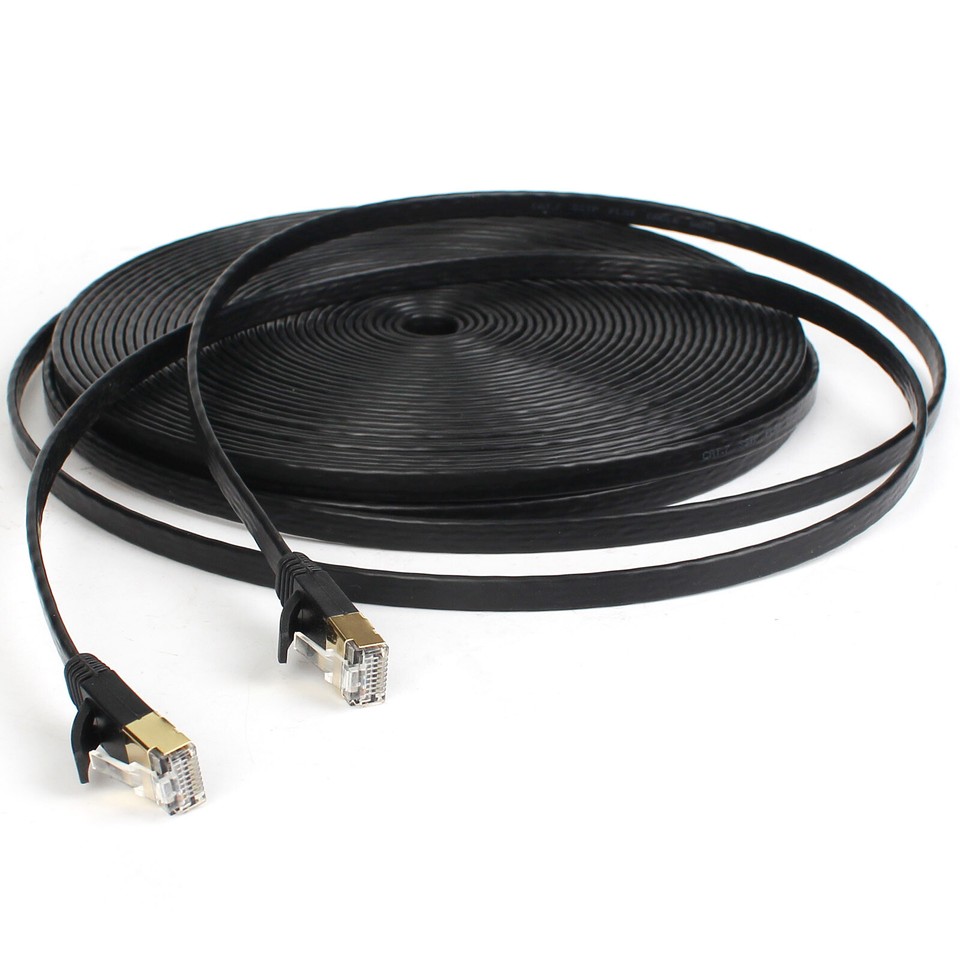 50ft CAT8 Ethernet Cable - Flat Black Network LAN Cable For Gaming, WiFi Extenders