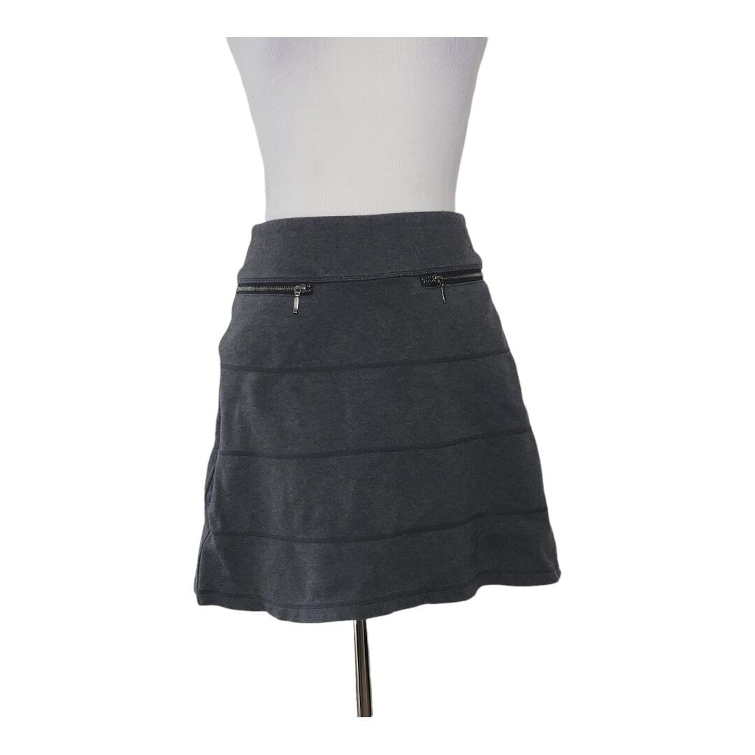 Athleta Strata Skirt A-Line Gray Cotton Zip Pockets Elastic Waist Women XS