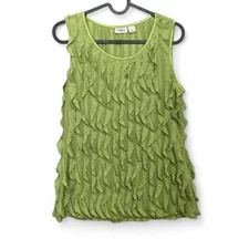 Romantic Forest Fairy Green Sheer Sequin Ruffle Tank Top Small Layered Shimmer