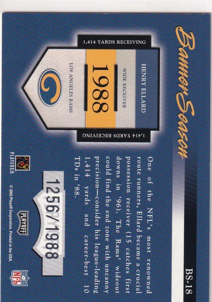 2002 PLAYOFF PRESTIGE /1988 HENRY ELLARD LOS ANGELES RAMS FOOTBALL (JC)51117 - Image 2 of 2