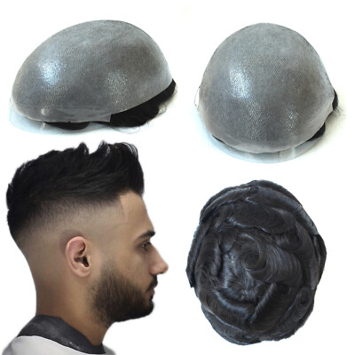 Mens Human Hair Replacement System Unit Thin Skin V-looped Toupee Hair Piece