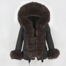 Warm Short Style Hooded Black Parka Jacket With Real Fox Fur