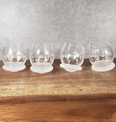 Set of 4 Vtg Bacardi Coco Cocktail rum wobble glass bat tumblers frosted barware