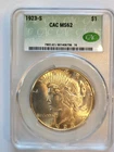 1923-S   CAC MS-62   Brilliant and Choice for grade.   Peace Silver Dollar #313