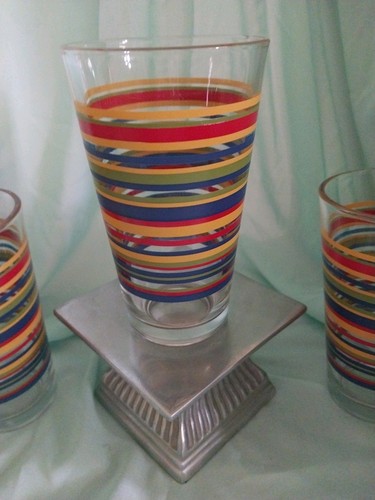 Set Of 4 Vintage Libbey "Mambo" Fiesta Striped 16 oz. Beverage Glasses - Picture 3 of 4