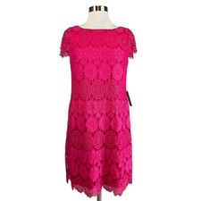 Eliza J Women's Cocktail Dress Size 8 Pink Floral Lace Short Sleeve Sheath