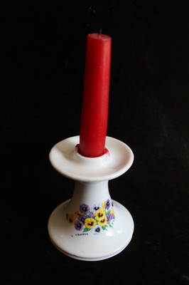 Vintage weißer Kerzenhalter Kerzenständer Stiefmütterchen Veilchen O. Bleeker