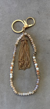 Bracelet Key Chain Bag Clip Beaded with Gold Tassel Light colored beads