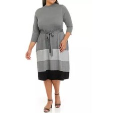 SANDRA DARREN Color Block Midi Sweater Dress SZ 2X