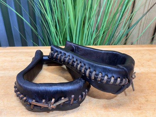 TOP QUALITY Dark Oil Leather Laced Western Saddle Stirrups