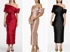 Solace London Women's Off-the-Shoulder, Slim-Fit, Slit Midi Dress - Elegant Gown