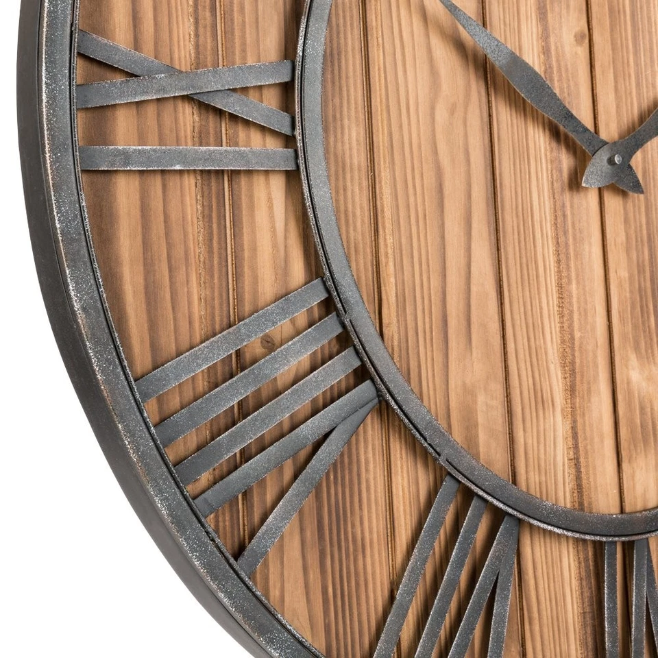 Oldtown Rustic Farmhouse Metal & Solid Wood Noiseless Wall Clock (Wood, 30-inch) - Image 2 of 4