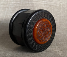 Antique C1790 Georgian Treen Rose Engine Turned Ebony Snuff Box Amber Inset Lid