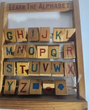 Vntg Toy Learn The Alphabet Wooden Abacus Easel Filp Letters/Pictures/Numbers