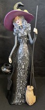 Elegant Gothic Witch Figurine Halloween Decor Halloween Broom Hat Glam Statue