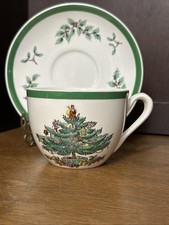 Spode Christmas Tree Cup  Saucer Vtg Made England S3324