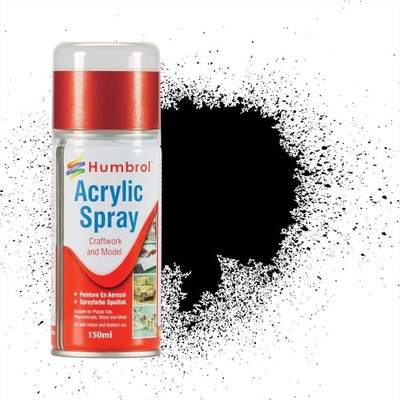 2x HUMBROL Sprühfarben Acryl Emaille Mini Dosen 150ml - Glanz & Matt Schwarz